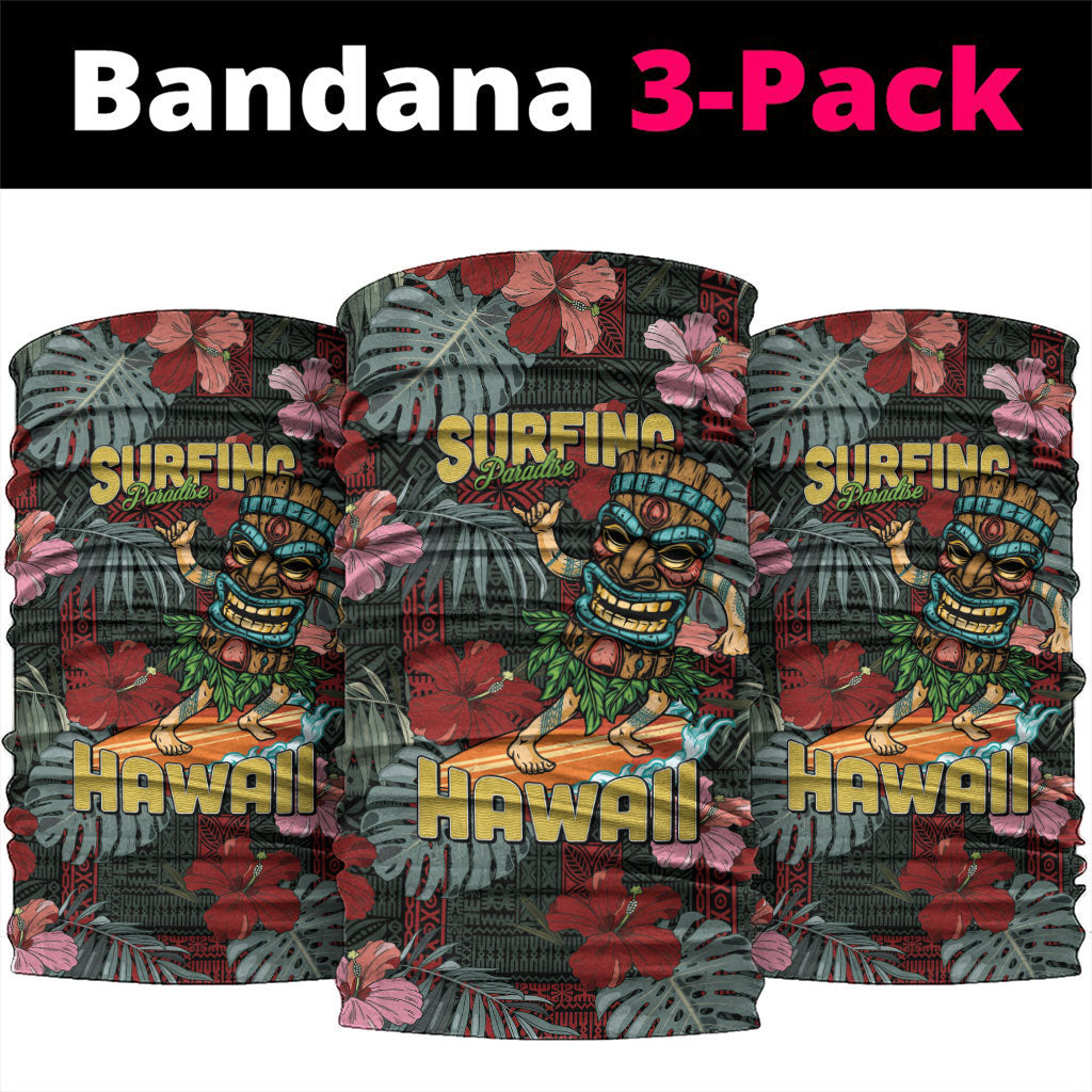 Hawaii Tiki Surfing Neck Gaiter Mele Kalikimaka i Iulai! LT9 package One Size: 25*50cm Black - Polynesian Pride