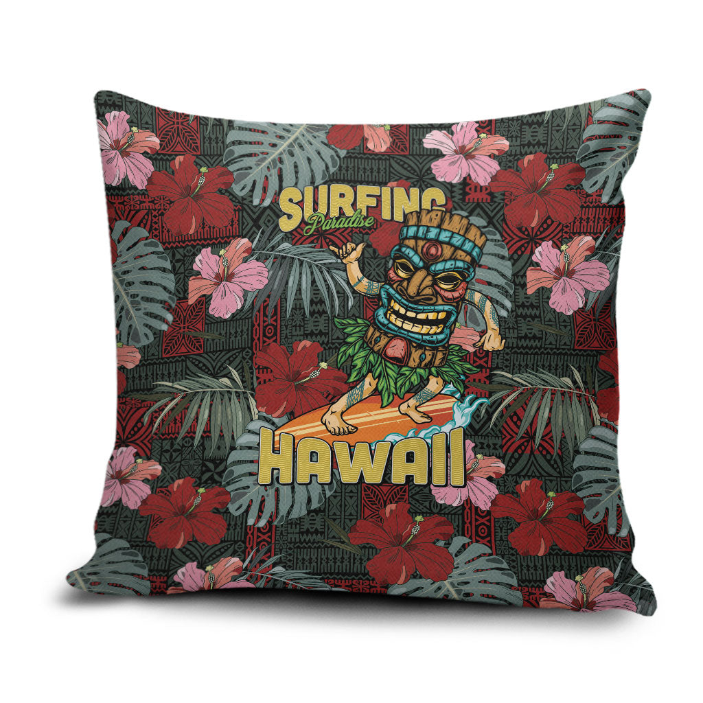 Hawaii Tiki Surfing Pillow Cover Mele Kalikimaka i Iulai! LT9 Black - Polynesian Pride