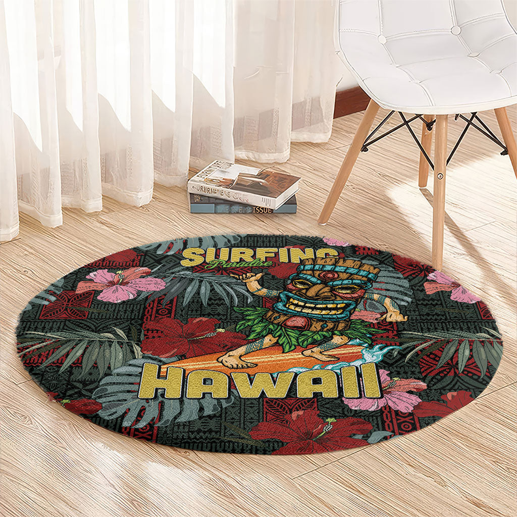 Hawaii Tiki Surfing Round Carpet Mele Kalikimaka i Iulai!