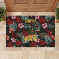 Hawaii Tiki Surfing Rubber Doormat Mele Kalikimaka i Iulai! LT9 Black - Polynesian Pride