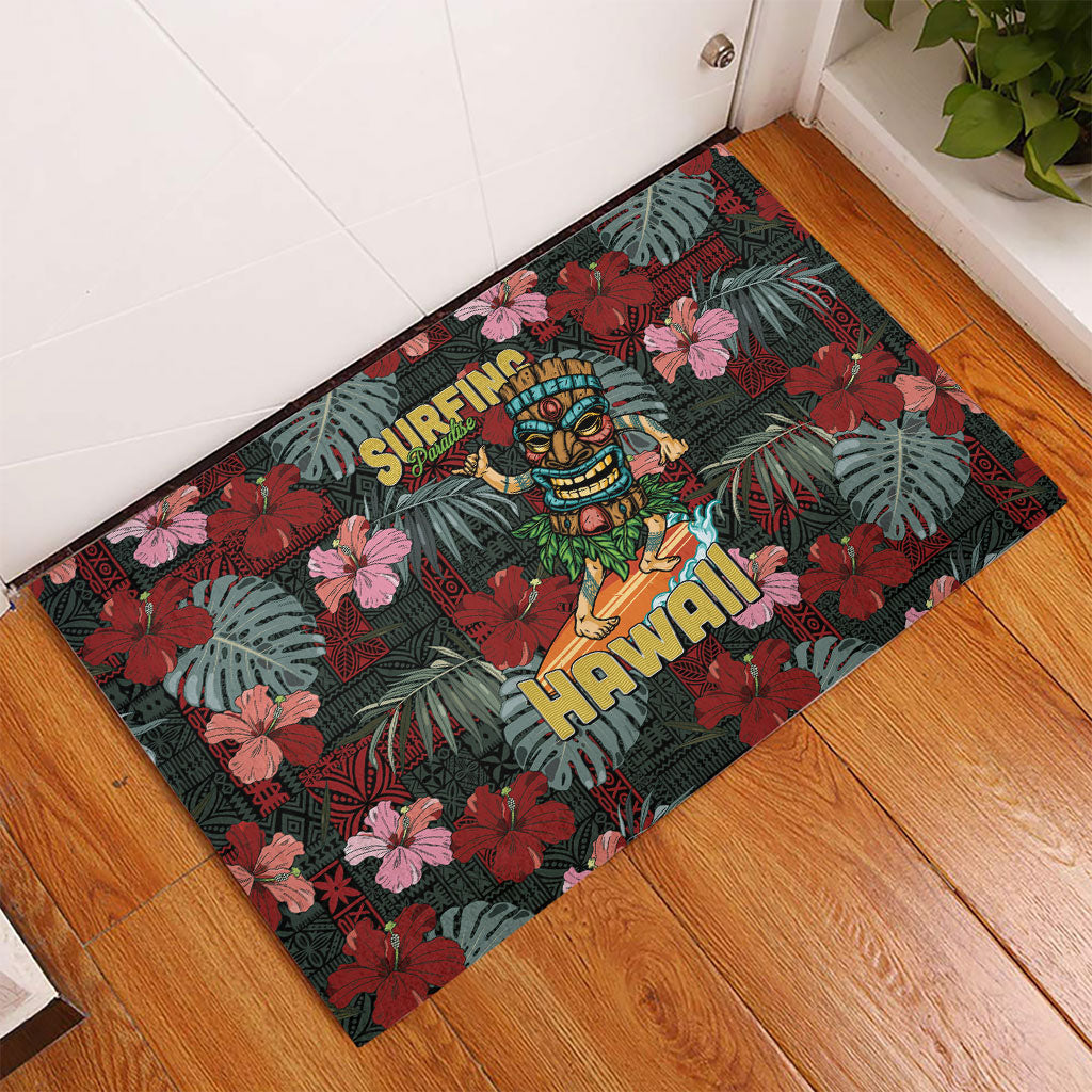 Hawaii Tiki Surfing Rubber Doormat Mele Kalikimaka i Iulai! LT9 - Polynesian Pride