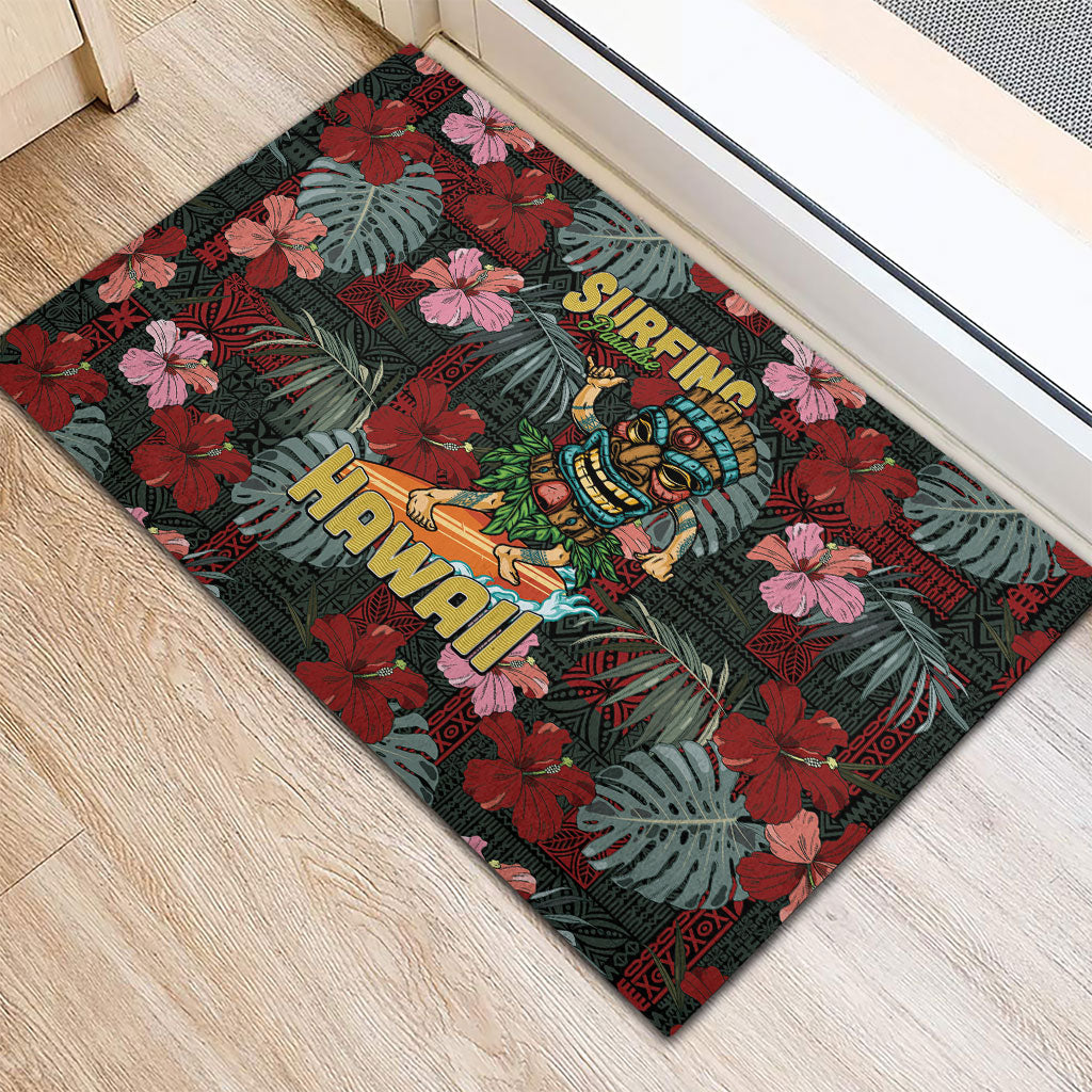 Hawaii Tiki Surfing Rubber Doormat Mele Kalikimaka i Iulai! LT9 - Polynesian Pride