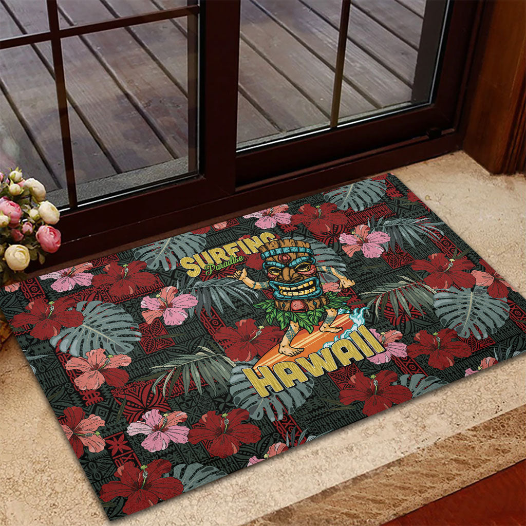 Hawaii Tiki Surfing Rubber Doormat Mele Kalikimaka i Iulai! LT9 - Polynesian Pride