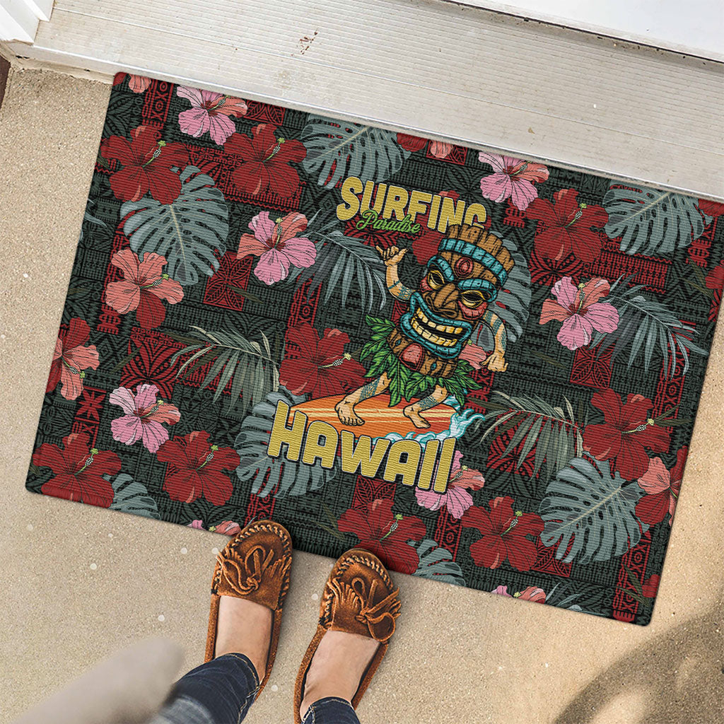 Hawaii Tiki Surfing Rubber Doormat Mele Kalikimaka i Iulai! LT9 - Polynesian Pride