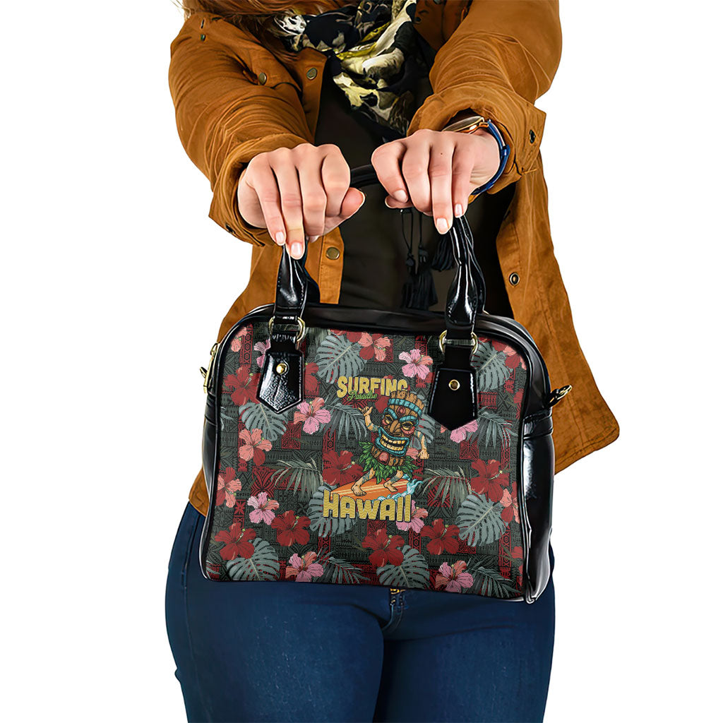Hawaii Tiki Surfing Shoulder Handbag Mele Kalikimaka i Iulai! LT9 One Size Black - Polynesian Pride