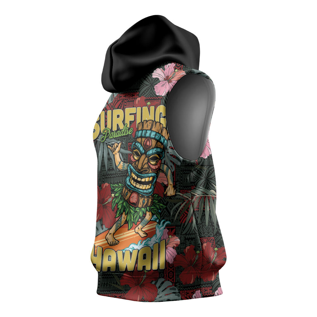 Hawaii Tiki Surfing Sleeveless Hoodie Mele Kalikimaka i Iulai!