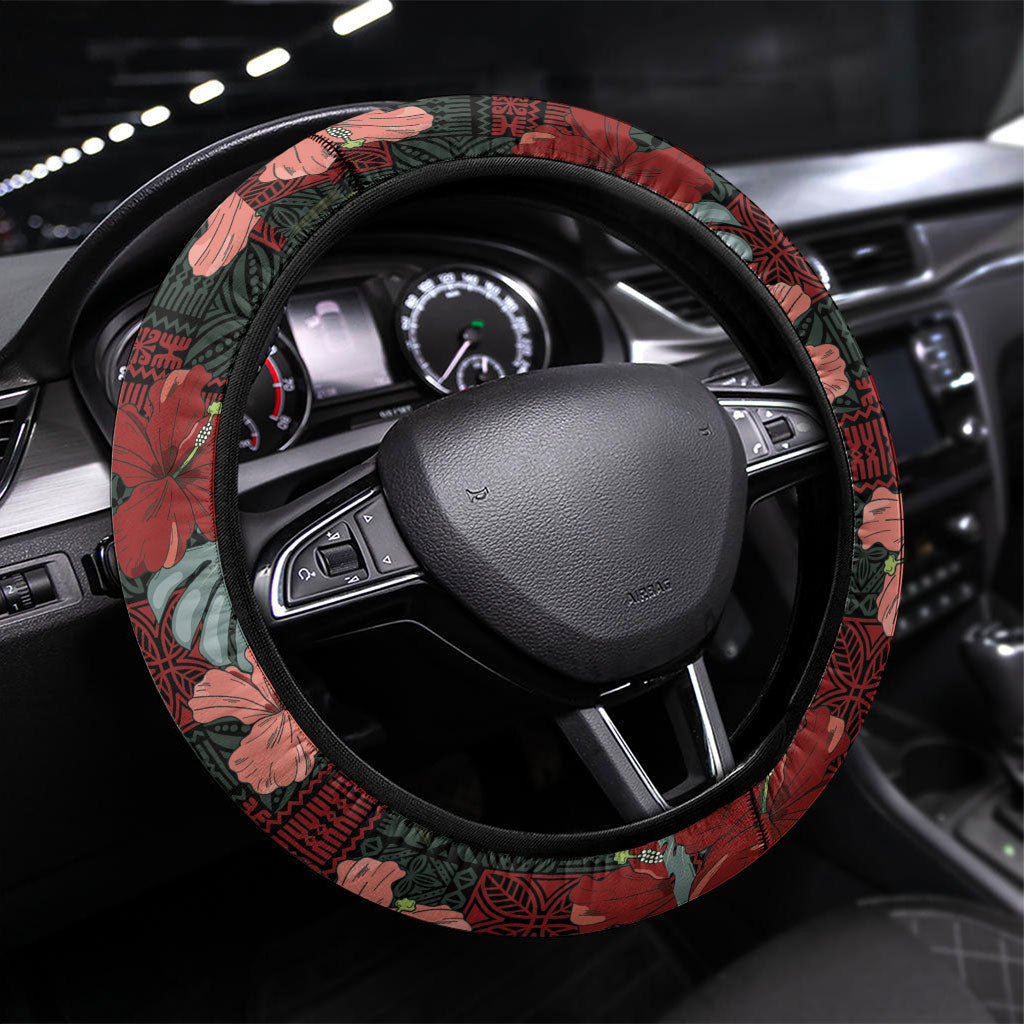 Hawaii Tiki Surfing Steering Wheel Cover Mele Kalikimaka i Iulai! LT9 Universal Fit Black - Polynesian Pride