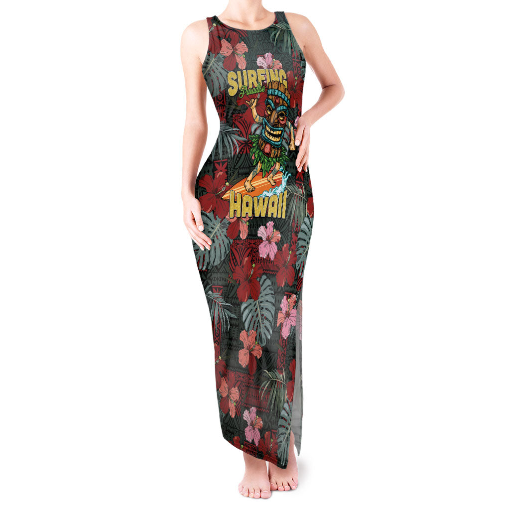 Hawaii Tiki Surfing Tank Maxi Dress Mele Kalikimaka i Iulai!