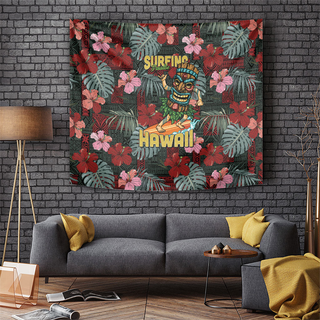 Hawaii Tiki Surfing Tapestry Mele Kalikimaka i Iulai!