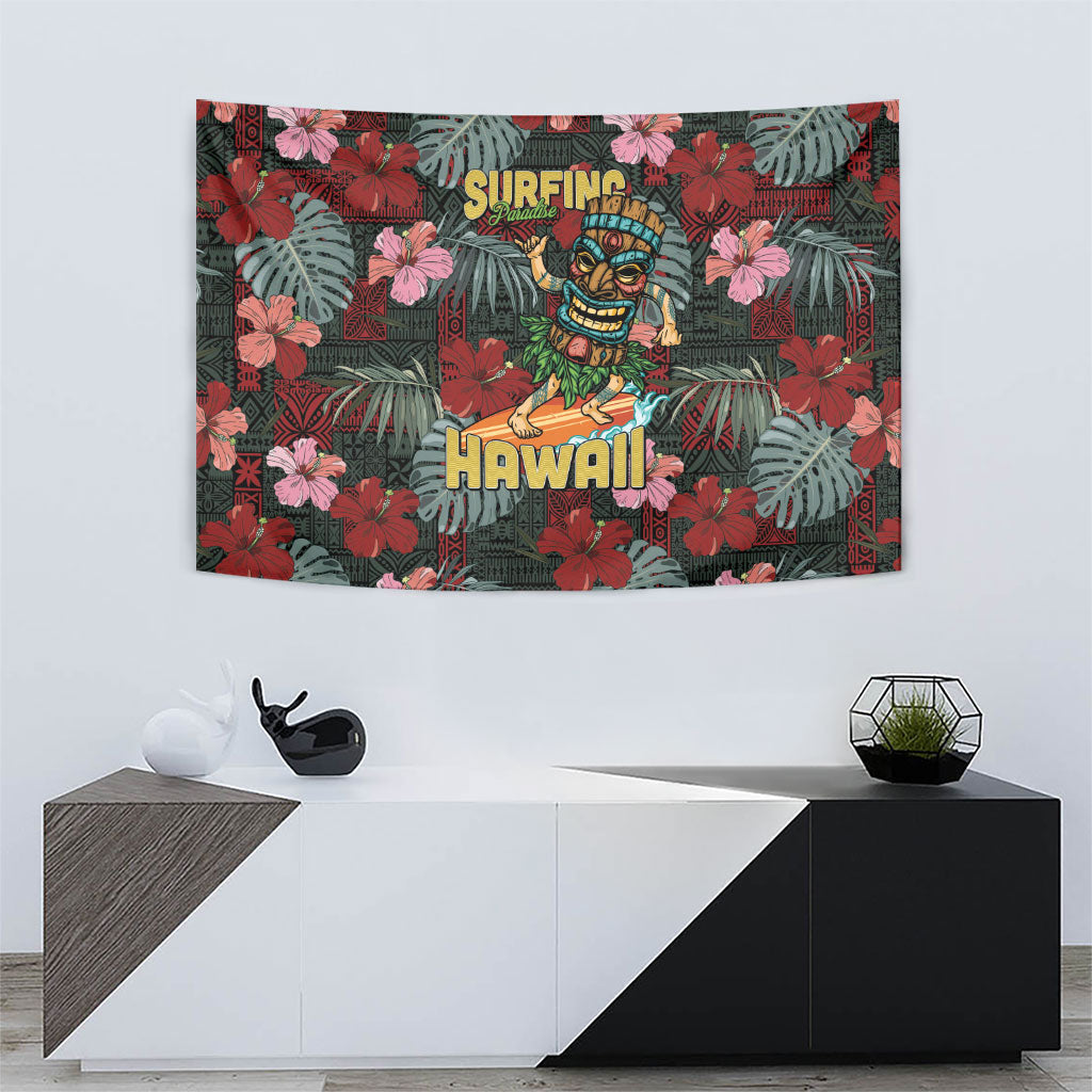 Hawaii Tiki Surfing Tapestry Mele Kalikimaka i Iulai!