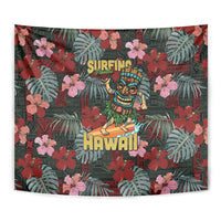 Hawaii Tiki Surfing Tapestry Mele Kalikimaka i Iulai!