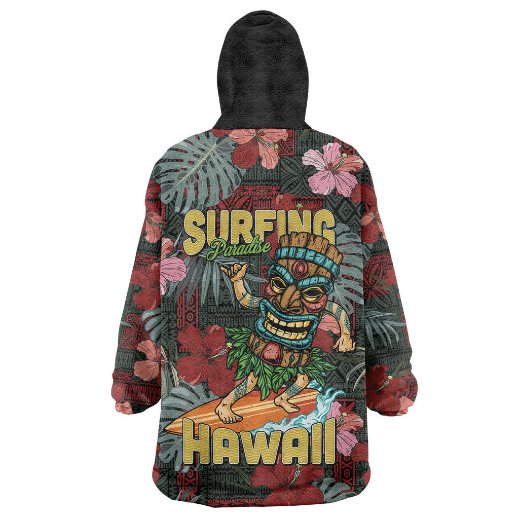 Hawaii Tiki Surfing Wearable Blanket Hoodie Mele Kalikimaka i Iulai!