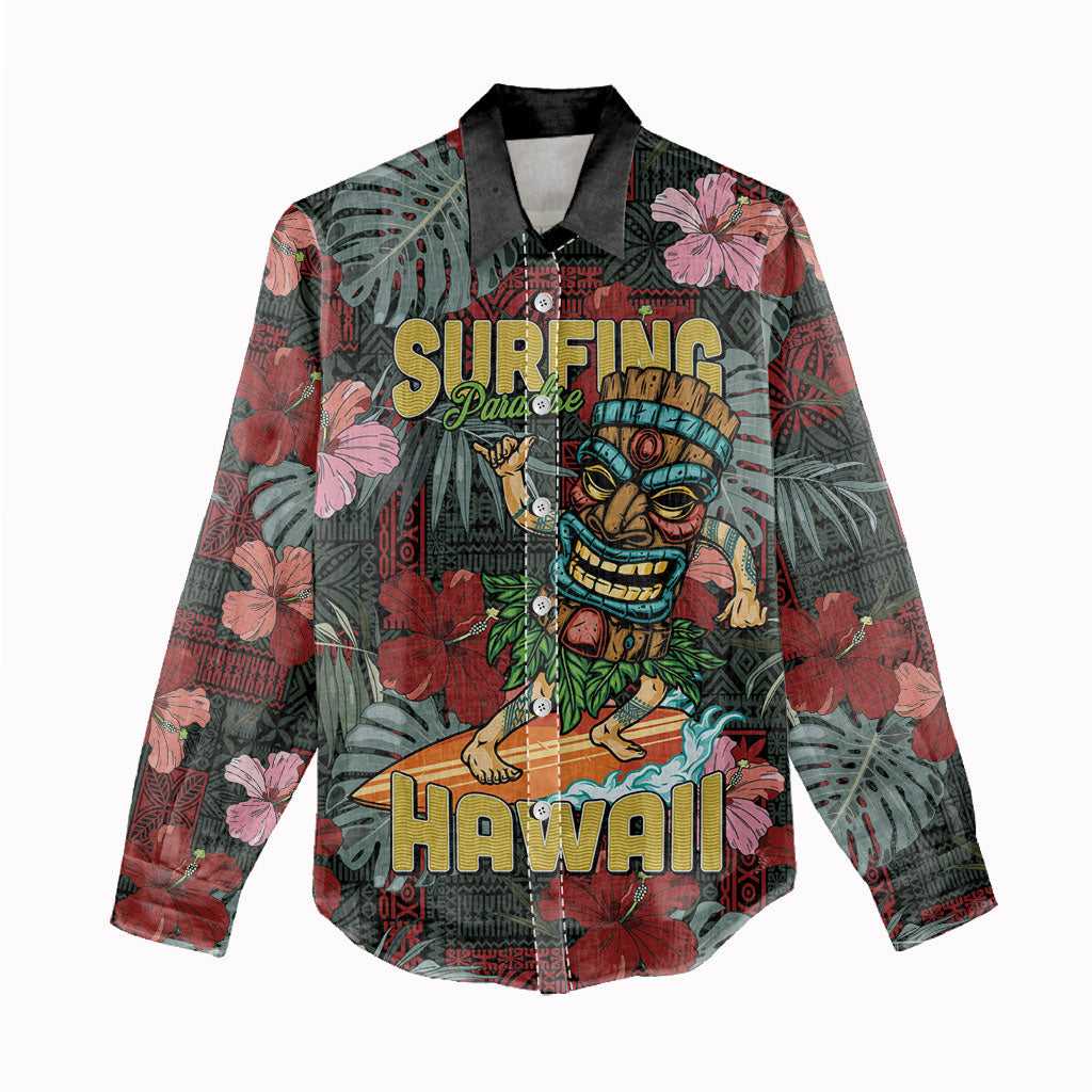 Hawaii Tiki Surfing Women Casual Shirt Mele Kalikimaka i Iulai! LT9 - Polynesian Pride