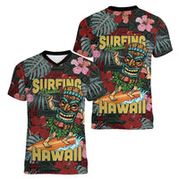 Hawaii Tiki Surfing Women V-Neck T-Shirt Mele Kalikimaka i Iulai! LT9 - Polynesian Pride