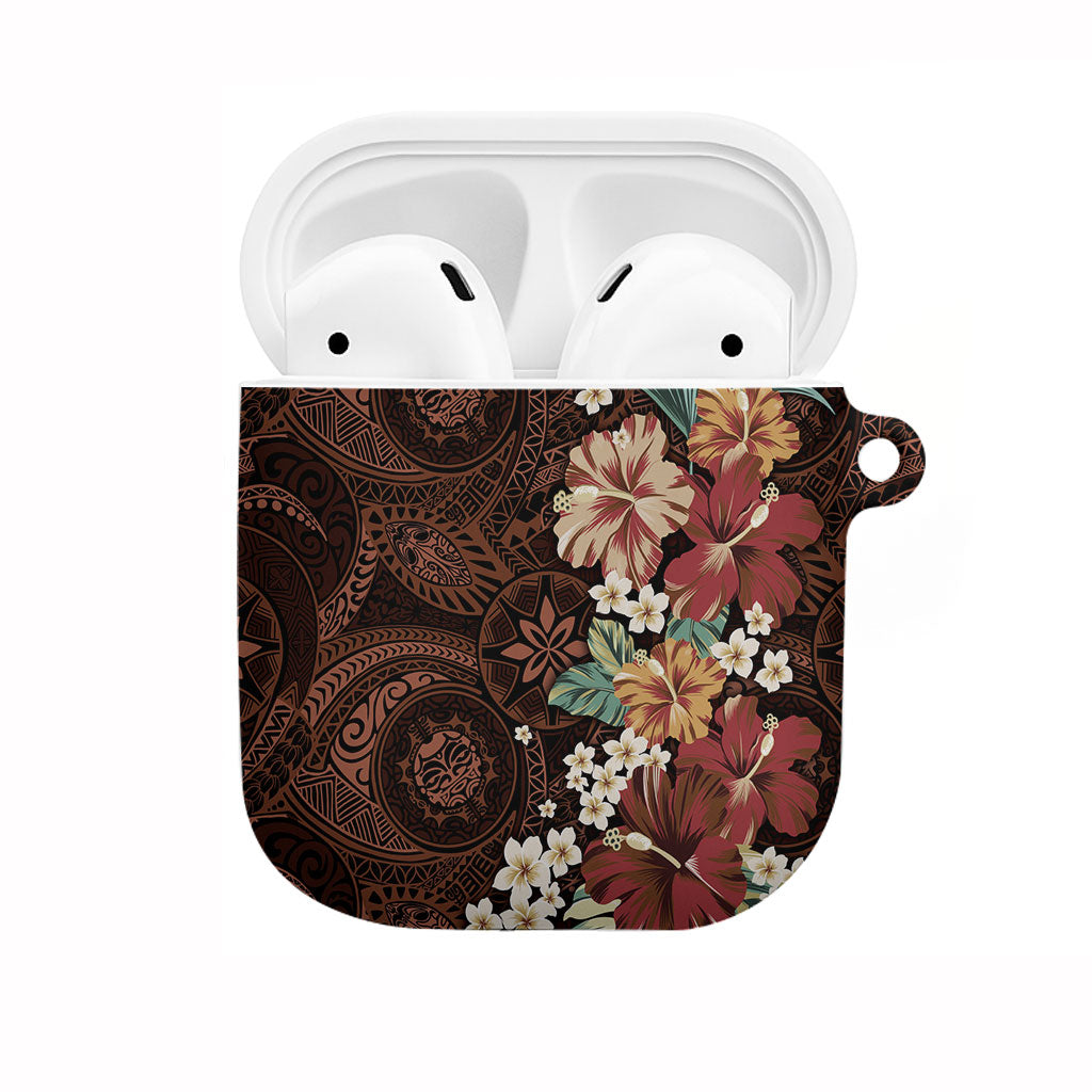Kanoa Hawai'i Hibiscus AirPods Case Polynesian Tribal Tattoo Pattern Floral Elements LT9 Brown - Polynesian Pride