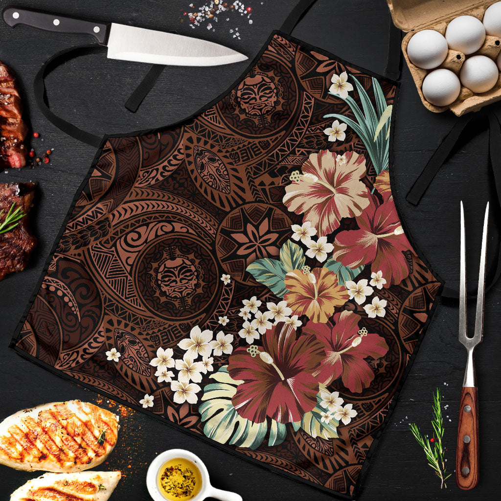 Kanoa Hawai'i Hibiscus Apron Polynesian Tribal Tattoo Pattern Floral Elements LT9 Brown - Polynesian Pride