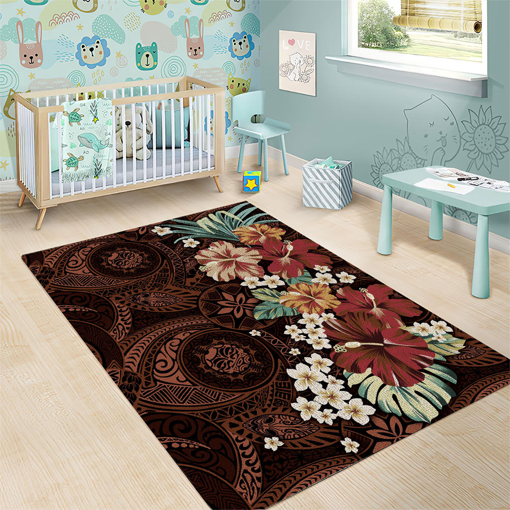Kanoa Hawai'i Hibiscus Area Rug Polynesian Tribal Tattoo Pattern Floral Elements LT9 - Polynesian Pride