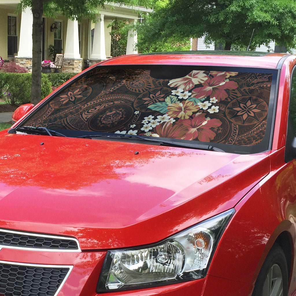 Kanoa Hawai'i Hibiscus Auto Sun Shade Polynesian Tribal Tattoo Pattern Floral Elements LT9 - Polynesian Pride