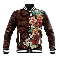 Kanoa Hawai'i Hibiscus Baseball Jacket Polynesian Tribal Tattoo Pattern Floral Elements LT9 Unisex Brown - Polynesian Pride
