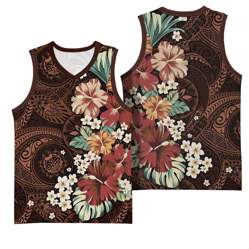 Kanoa Hawai'i Hibiscus Basketball Jersey Polynesian Tribal Tattoo Pattern Floral Elements LT9 - Polynesian Pride