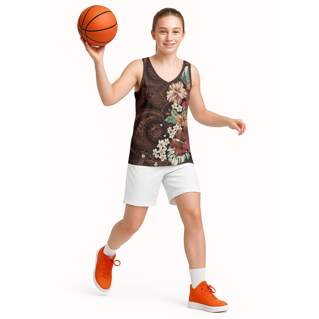 Kanoa Hawai'i Hibiscus Basketball Jersey Polynesian Tribal Tattoo Pattern Floral Elements LT9 - Polynesian Pride