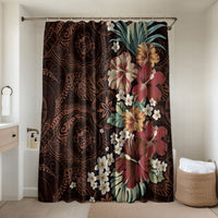 Kanoa Hawai'i Hibiscus Bathroom Set Polynesian Tribal Tattoo Pattern Floral Elements LT9 Shower Curtain Only Brown - Polynesian Pride