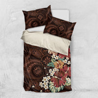 Kanoa Hawai'i Hibiscus Bedding Set Polynesian Tribal Tattoo Pattern Floral Elements LT9 US Twin 172cm x 218cm Brown - Polynesian Pride