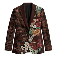Kanoa Hawai'i Hibiscus Blazer Polynesian Tribal Tattoo Pattern Floral Elements LT9 Unisex Brown - Polynesian Pride