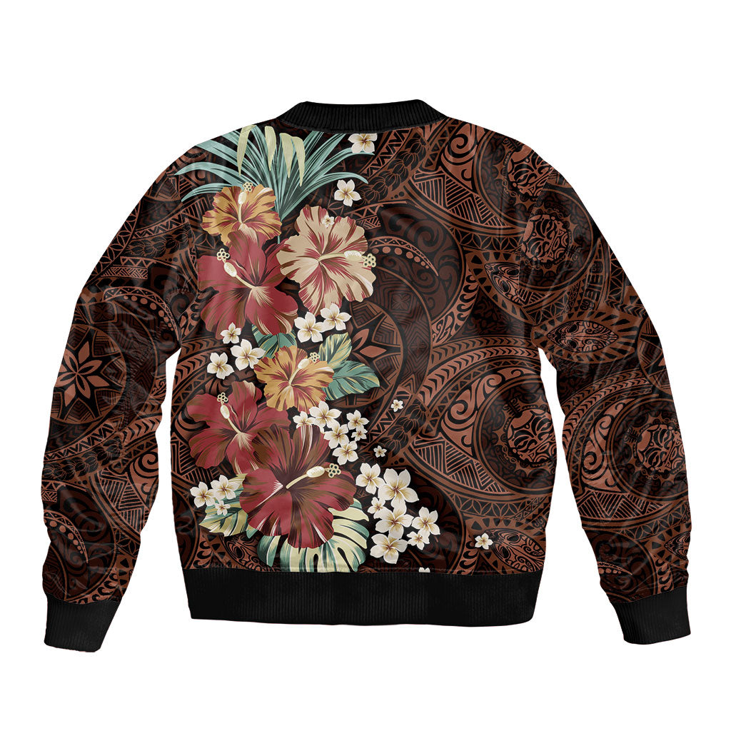 Kanoa Hawai'i Hibiscus Bomber Jacket Polynesian Tribal Tattoo Pattern Floral Elements LT9 - Polynesian Pride