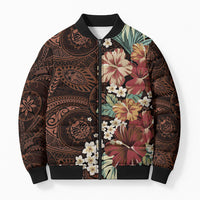 Kanoa Hawai'i Hibiscus Bomber Puffer Jacket Polynesian Tribal Tattoo Pattern Floral Elements LT9 Unisex Brown - Polynesian Pride