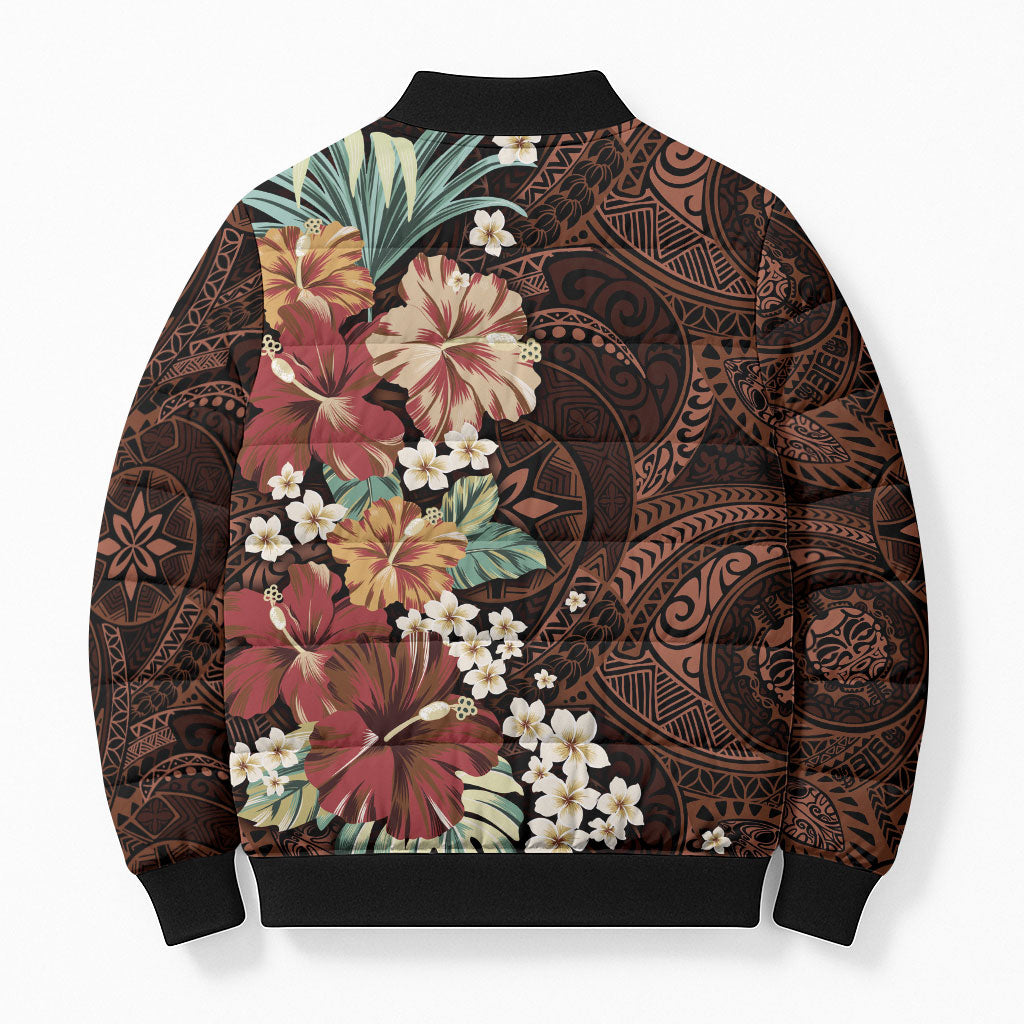 Kanoa Hawai'i Hibiscus Bomber Puffer Jacket Polynesian Tribal Tattoo Pattern Floral Elements LT9 - Polynesian Pride
