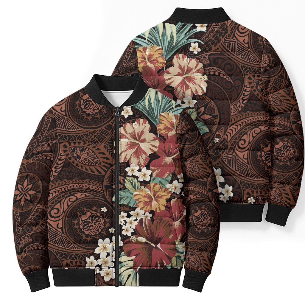 Kanoa Hawai'i Hibiscus Bomber Puffer Jacket Polynesian Tribal Tattoo Pattern Floral Elements LT9 - Polynesian Pride