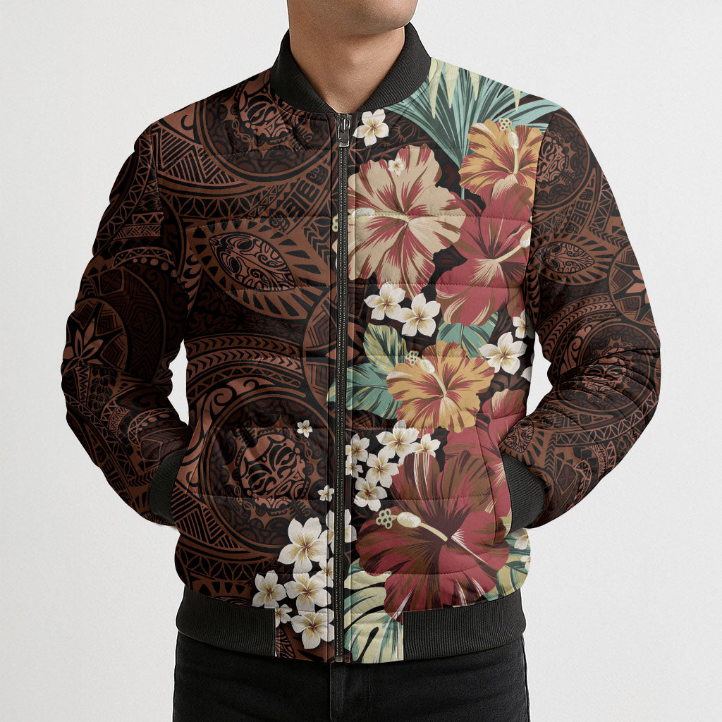 Kanoa Hawai'i Hibiscus Bomber Puffer Jacket Polynesian Tribal Tattoo Pattern Floral Elements LT9 - Polynesian Pride