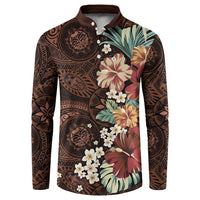 Kanoa Hawai'i Hibiscus Button Sweatshirt Polynesian Tribal Tattoo Pattern Floral Elements LT9 Brown - Polynesian Pride