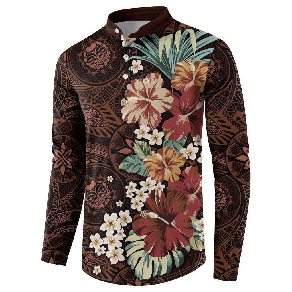 Kanoa Hawai'i Hibiscus Button Sweatshirt Polynesian Tribal Tattoo Pattern Floral Elements LT9 - Polynesian Pride