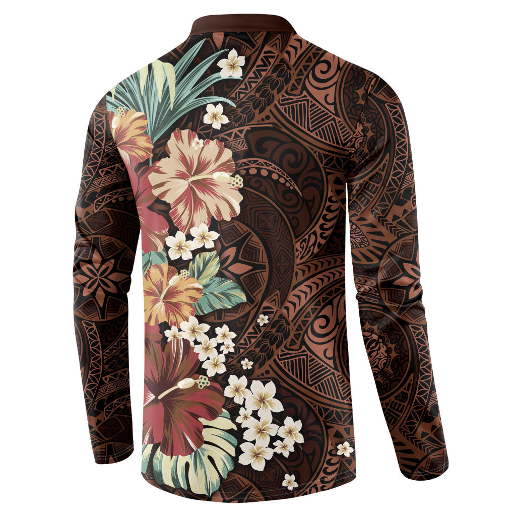 Kanoa Hawai'i Hibiscus Button Sweatshirt Polynesian Tribal Tattoo Pattern Floral Elements LT9 - Polynesian Pride