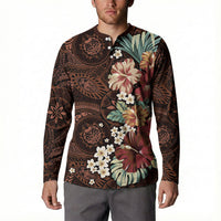 Kanoa Hawai'i Hibiscus Button Sweatshirt Polynesian Tribal Tattoo Pattern Floral Elements LT9 - Polynesian Pride
