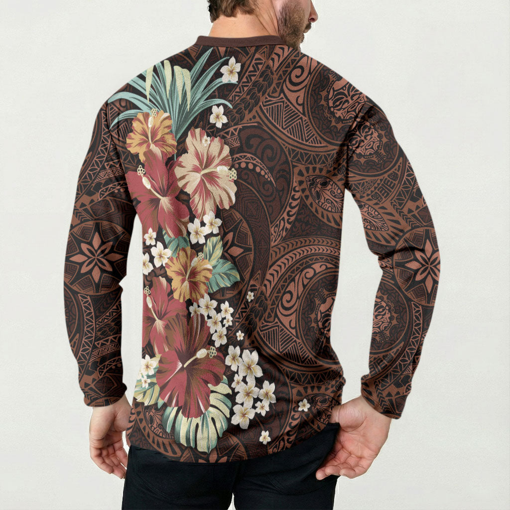 Kanoa Hawai'i Hibiscus Button Sweatshirt Polynesian Tribal Tattoo Pattern Floral Elements LT9 - Polynesian Pride