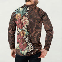 Kanoa Hawai'i Hibiscus Button Sweatshirt Polynesian Tribal Tattoo Pattern Floral Elements LT9 - Polynesian Pride