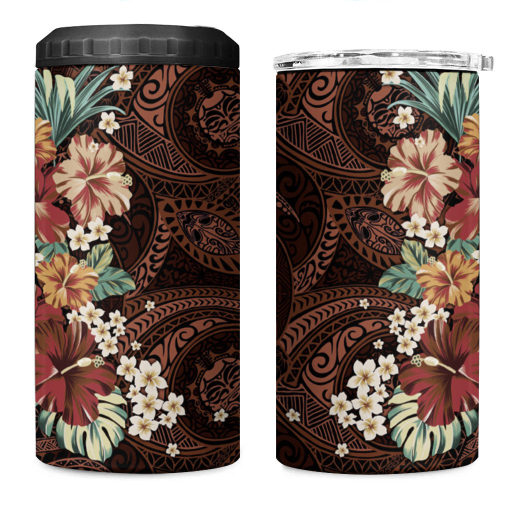 Kanoa Hawai'i Hibiscus 4 in 1 Can Cooler Tumbler Polynesian Tribal Tattoo Pattern Floral Elements LT9 One Size: 16 oz Brown - Polynesian Pride