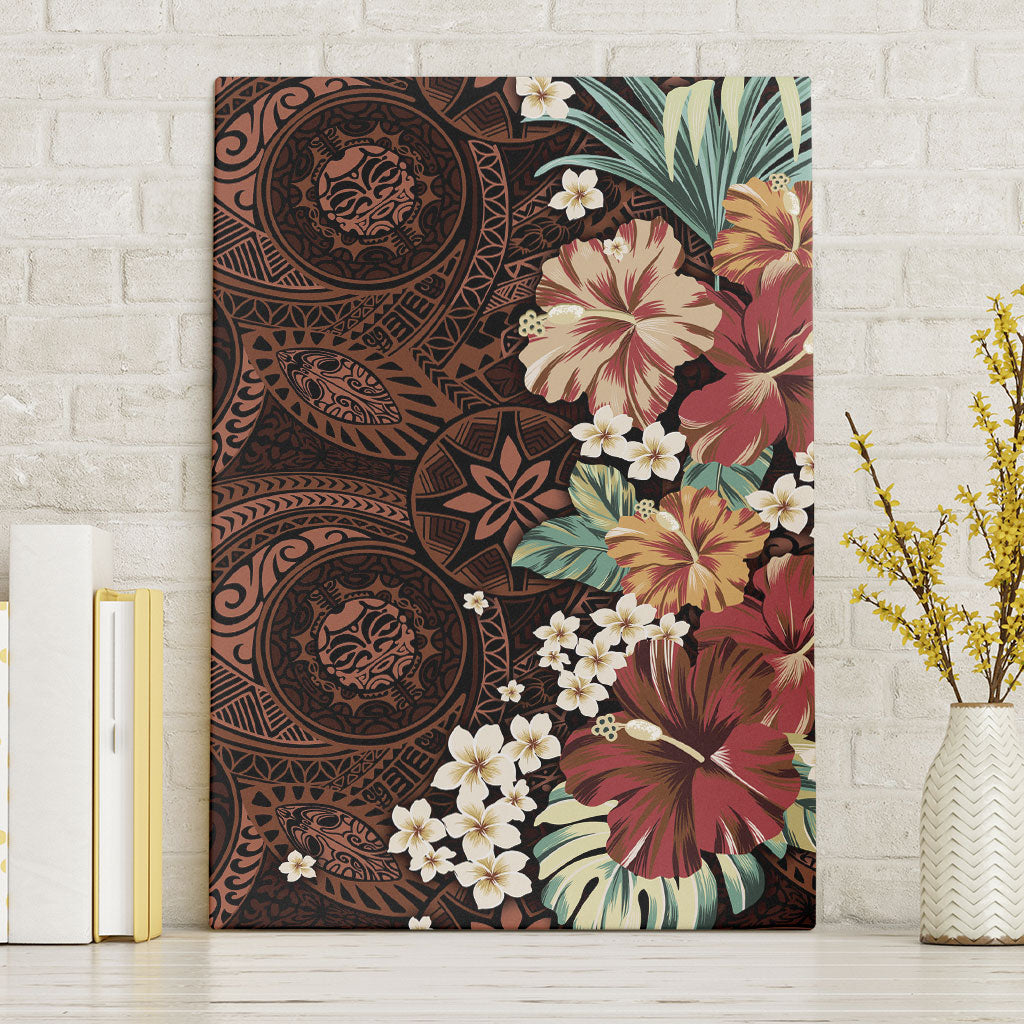 Kanoa Hawai'i Hibiscus Canvas Wall Art Polynesian Tribal Tattoo Pattern Floral Elements LT9 Without Frame Brown - Polynesian Pride