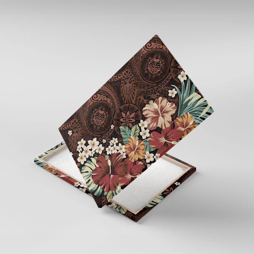 Kanoa Hawai'i Hibiscus Canvas Wall Art Polynesian Tribal Tattoo Pattern Floral Elements LT9 With Frame Brown - Polynesian Pride