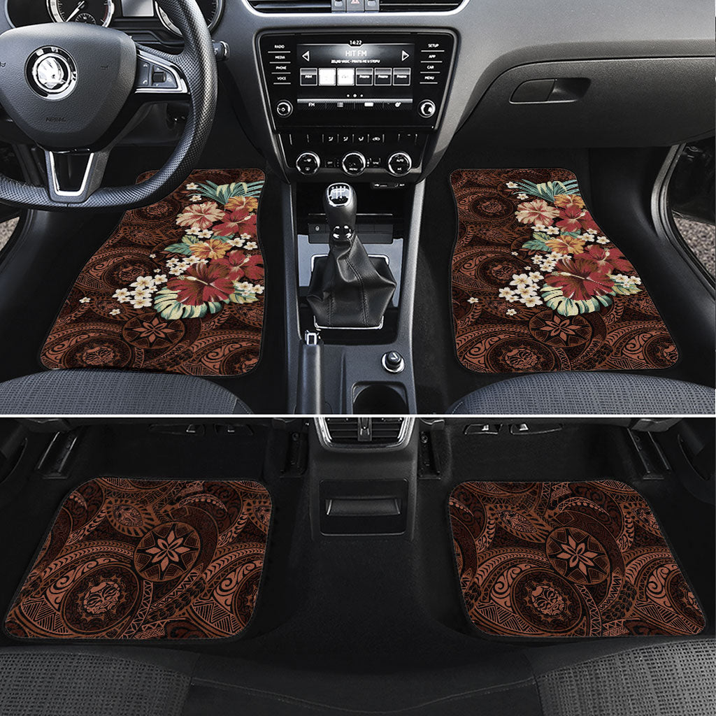Kanoa Hawai'i Hibiscus Car Mats Polynesian Tribal Tattoo Pattern Floral Elements LT9 Set 4pcs Brown - Polynesian Pride