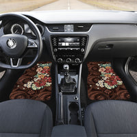 Kanoa Hawai'i Hibiscus Car Mats Polynesian Tribal Tattoo Pattern Floral Elements LT9 Set 2pcs - Front Brown - Polynesian Pride