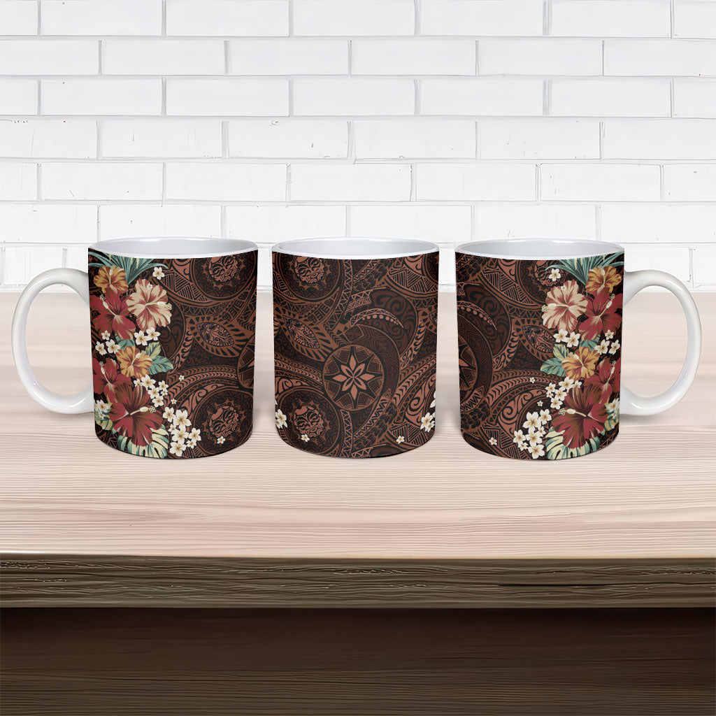 Kanoa Hawai'i Hibiscus Ceramic Mug Polynesian Tribal Tattoo Pattern Floral Elements LT9 - Polynesian Pride
