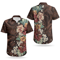 Kanoa Hawai'i Hibiscus Couples Matching Long Sleeve Bodycon Dress and Hawaiian Shirt Polynesian Tribal Tattoo Pattern Floral Elements LT9 - Polynesian Pride