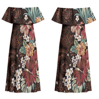 Kanoa Hawai'i Hibiscus Couples Matching Off Shoulder Maxi Dress and Hawaiian Shirt Polynesian Tribal Tattoo Pattern Floral Elements LT9 - Polynesian Pride