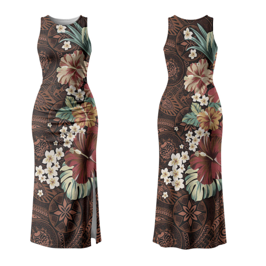 Kanoa Hawai'i Hibiscus Couples Matching Tank Maxi Dress and Long Sleeve Button Shirt Polynesian Tribal Tattoo Pattern Floral Elements LT9 - Polynesian Pride