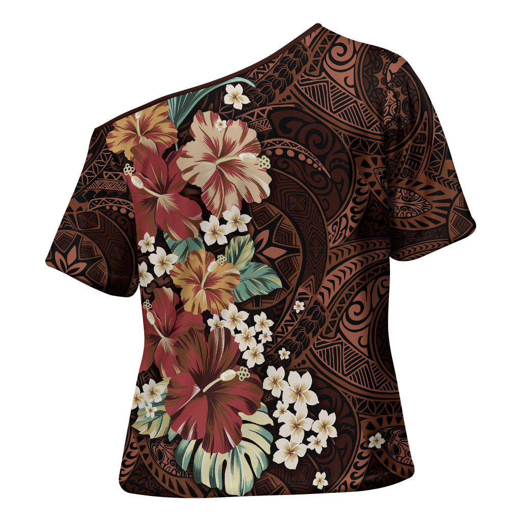 Kanoa Hawai'i Hibiscus Cross Shoulder Shirt Polynesian Tribal Tattoo Pattern Floral Elements LT9 - Polynesian Pride