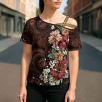 Kanoa Hawai'i Hibiscus Cross Shoulder Shirt Polynesian Tribal Tattoo Pattern Floral Elements LT9 - Polynesian Pride